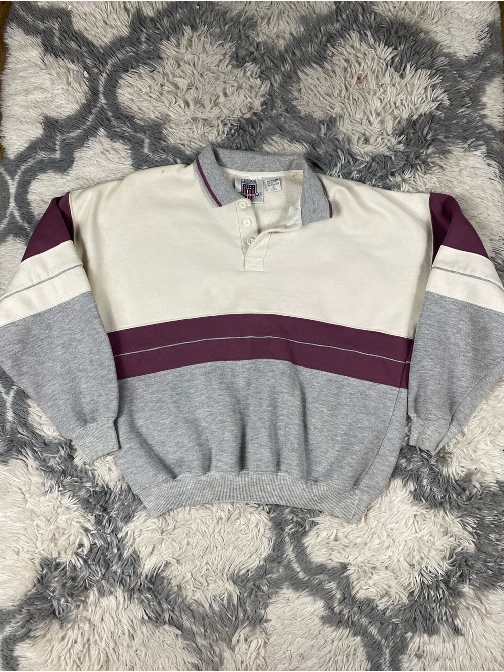Vintage 90s Claybrook Sport Men's Striped Collared Pullover Sweatshirt - L Y2K